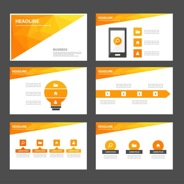 Oranje presentatiesjablonen Infographic elementen flat ontwerpset voor brochure folder Folder marketing reclame — Stockvector