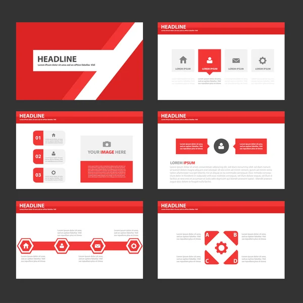 Plantillas de presentación rojas Elementos infográficos Juego de diseño plano para folleto Folleto publicitario — Vector de stock