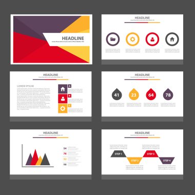 Red yellow purple presentation templates Infographic elements flat design set for brochure flyer leaflet marketing advertising
