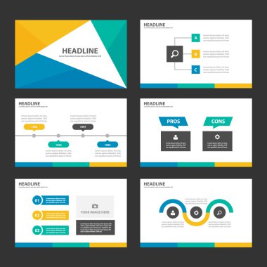 Blue green yellow presentation templates Infographic elements flat design set for brochure flyer leaflet marketing advertising