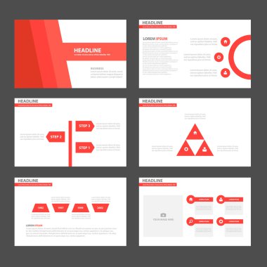 Red presentation templates Infographic elements flat design set for brochure flyer leaflet marketing advertising clipart