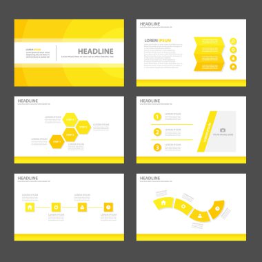 Sarı sunu şablonları Infographic öğeleri tasarım reklam pazarlama broşür el ilanı broşür için kümesi düz