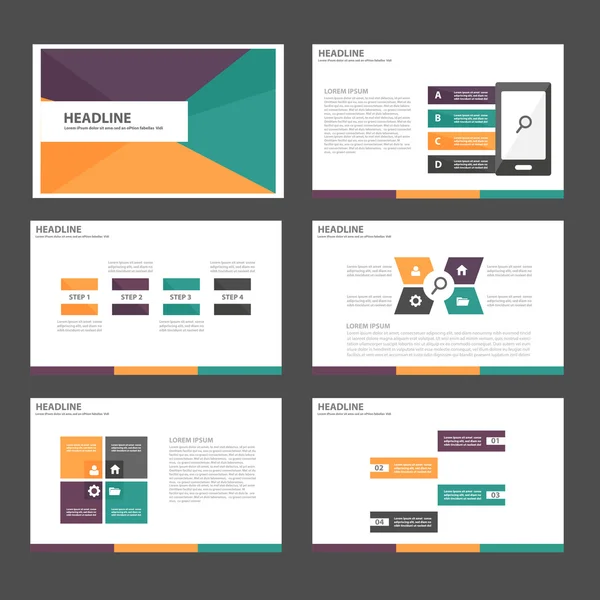 Verde roxo Laranja modelos de apresentação Elementos infográficos conjunto de design plano para brochura folheto folheto marketing publicidade — Vetor de Stock