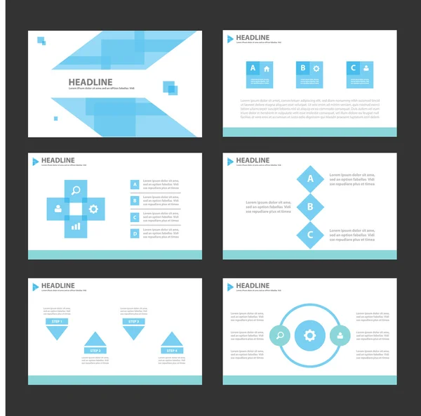 蓝色的平面设计为营销广告宣传册传单小册子设置的演示文稿模板信息图表元素 — 图库矢量图片