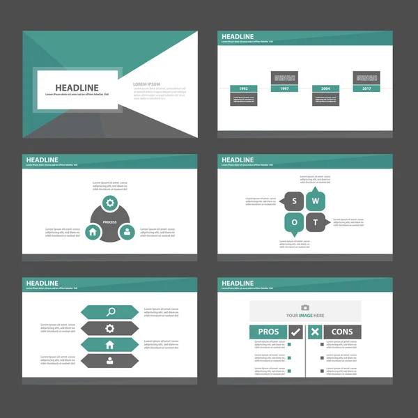 Templat presentasi Hijau Hitam Unsur-unsur infografis Desain rata yang ditetapkan untuk iklan brosur flyer marketing - Stok Vektor