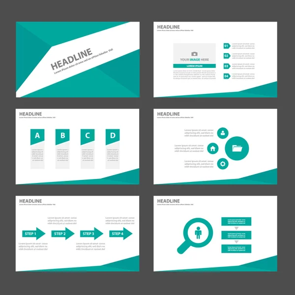 Grüne Präsentationsvorlagen Infografik Elemente flaches Design Set für Broschüre Flyer Broschüre Marketing Werbung — Stockvektor