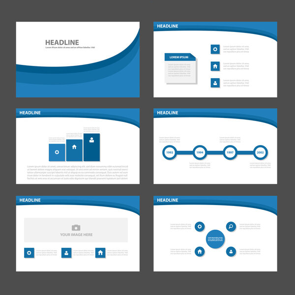 Blue curve presentation templates Infographic elements flat design set for brochure flyer leaflet marketing advertising