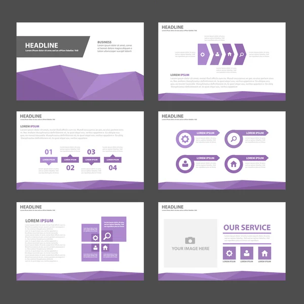 Lila Präsentationsvorlagen Infografik Elemente flaches Design Set für Broschüre Flyer Broschüre Marketing Werbung — Stockvektor