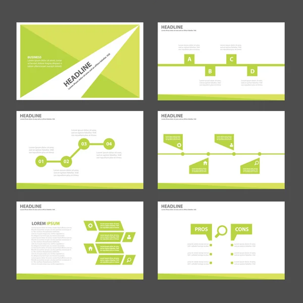 Modelli di presentazione verde Elementi infografici set di design piatto per brochure depliant pubblicità di marketing — Vettoriale Stock