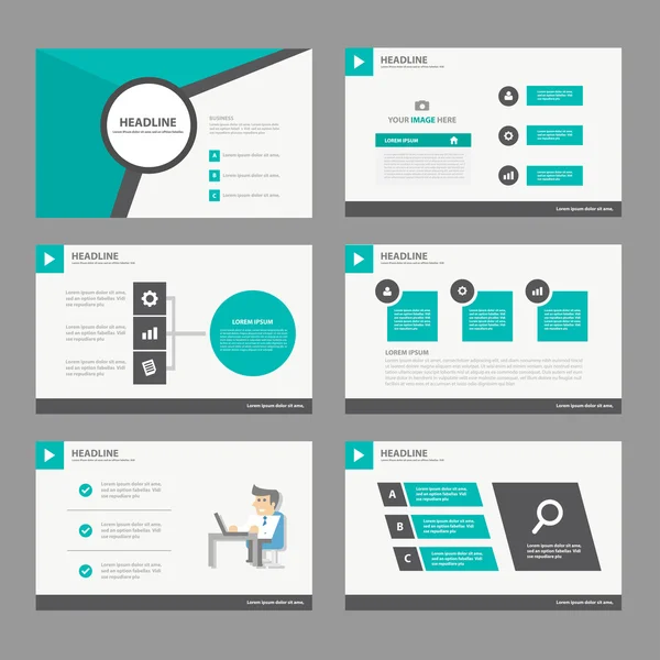 Modèles de présentation verts et noirs Eléments d'infographie set de design plat pour prospectus prospectus publicité marketing — Image vectorielle