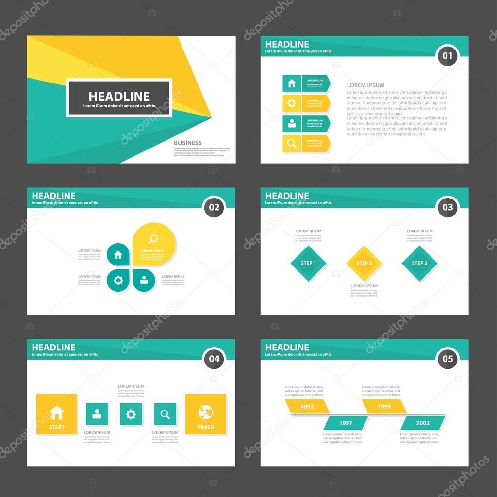 Yellow and green presentation templates Infographic elements flat design set for brochure flyer leaflet marketing advertising