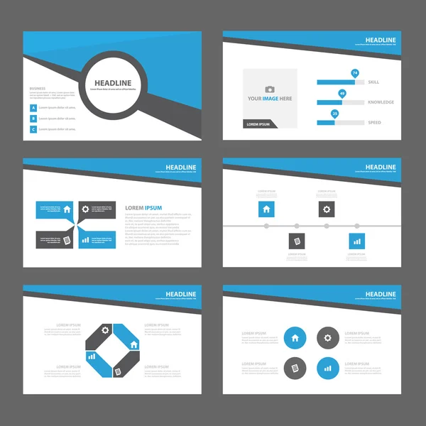 Black blue presentation templates Infographic elements flat design set for brochure flyer leaflet marketing advertising — Stok Vektör