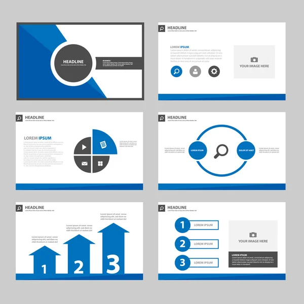 Kék és fekete bemutató sablonok Infographic elemek lapos kivitel beállítása ismertető szórólap szórólap reklám marketing — Stock Vector