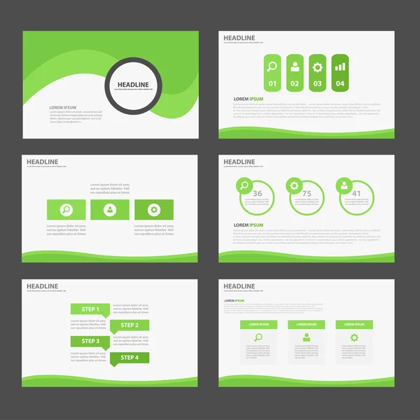 Plantillas de presentación de olygon verde Elementos infográficos Juego de diseño plano para folleto Folleto publicitario — Vector de stock