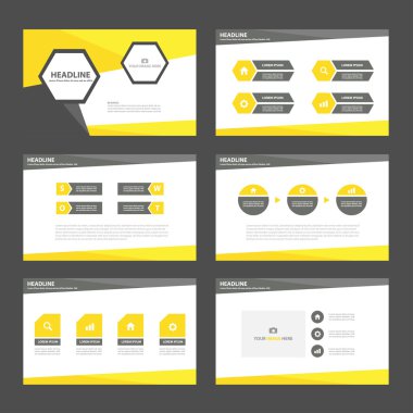 Yellow black presentation templates Infographic elements flat design set for brochure flyer leaflet marketing advertising