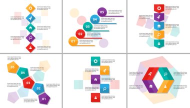Reklam Pazarlama broşür el ilanı broşür için renkli Infographic elemanları sunu şablonları düz tasarım kümesi