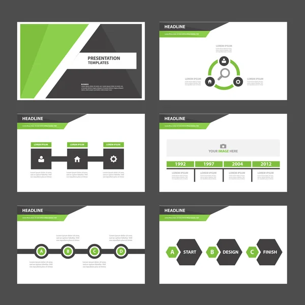 Modelos de apresentação verde e preta Elementos infográficos conjunto de design plano para folheto folheto marketing publicidade —  Vetores de Stock