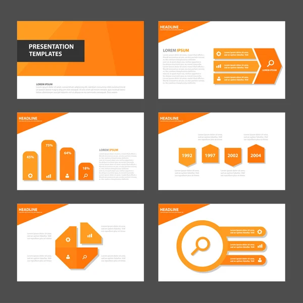 Modelos de apresentação laranja Elementos infográficos conjunto de design plano para folheto folheto marketing publicidade — Vetor de Stock