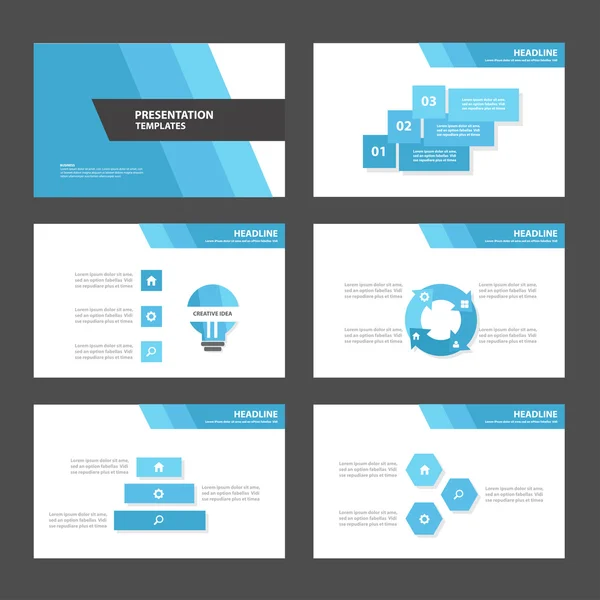 Modelos de apresentação azul Elementos infográficos conjunto de design plano para folheto folheto marketing publicidade —  Vetores de Stock