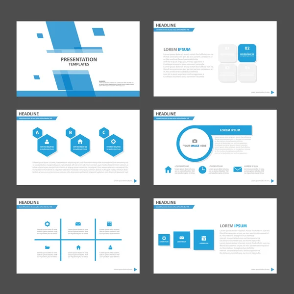 Синяя презентация шаблоны Инфографические элементы Плоский дизайн комплект для брошюры реклама листовки маркетинга — стоковый вектор