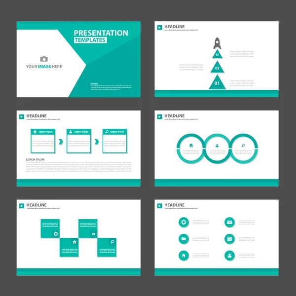 Grüne Präsentationsvorlagen Infografik Elemente flaches Design Set für Broschüre Flyer Broschüre Marketing Werbung — Stockvektor