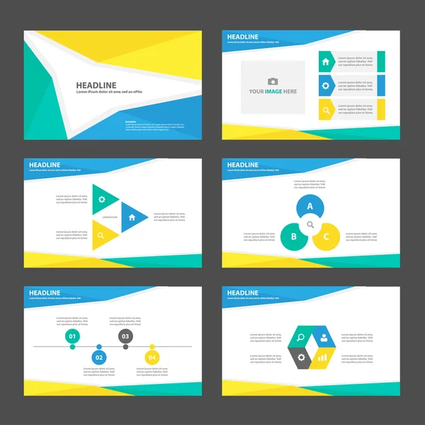 Жовтий синій зелений шаблони презентації Інфографічні елементи плоский дизайн набір для брошури листівки маркетингової реклами — стоковий вектор
