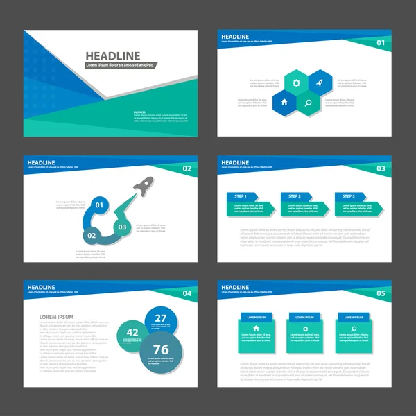 Blaue und grüne Präsentationsvorlagen Infografik Elemente flaches Designset für Broschüre Flyer Broschüre Marketing Werbung — Stockvektor