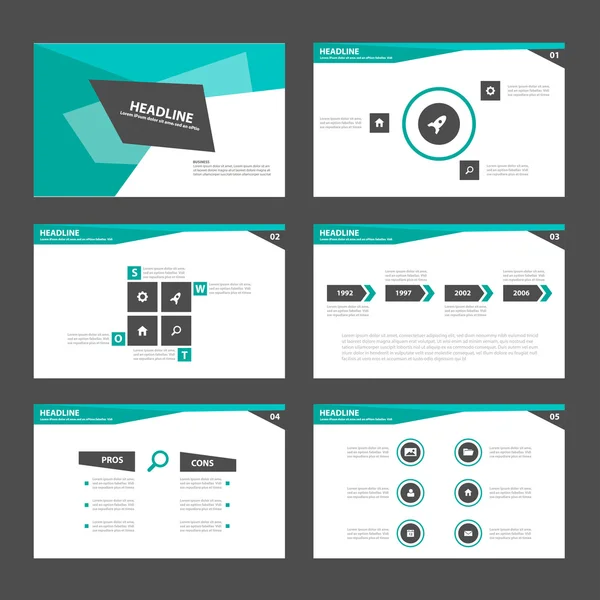 Plantillas de presentación en verde y negro Elementos infográficos Juego de diseño plano para folleto Folleto publicitario — Vector de stock