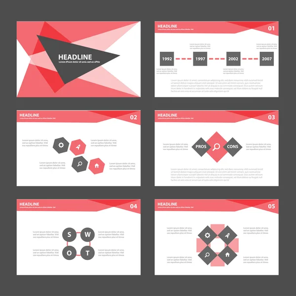 Kırmızı sunu şablonları Infographic öğeleri tasarım reklam pazarlama broşür el ilanı broşür için kümesi düz — Stok Vektör