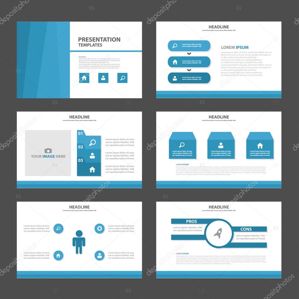 Blue presentation templates Infographic elements flat design set for brochure flyer leaflet marketing advertising