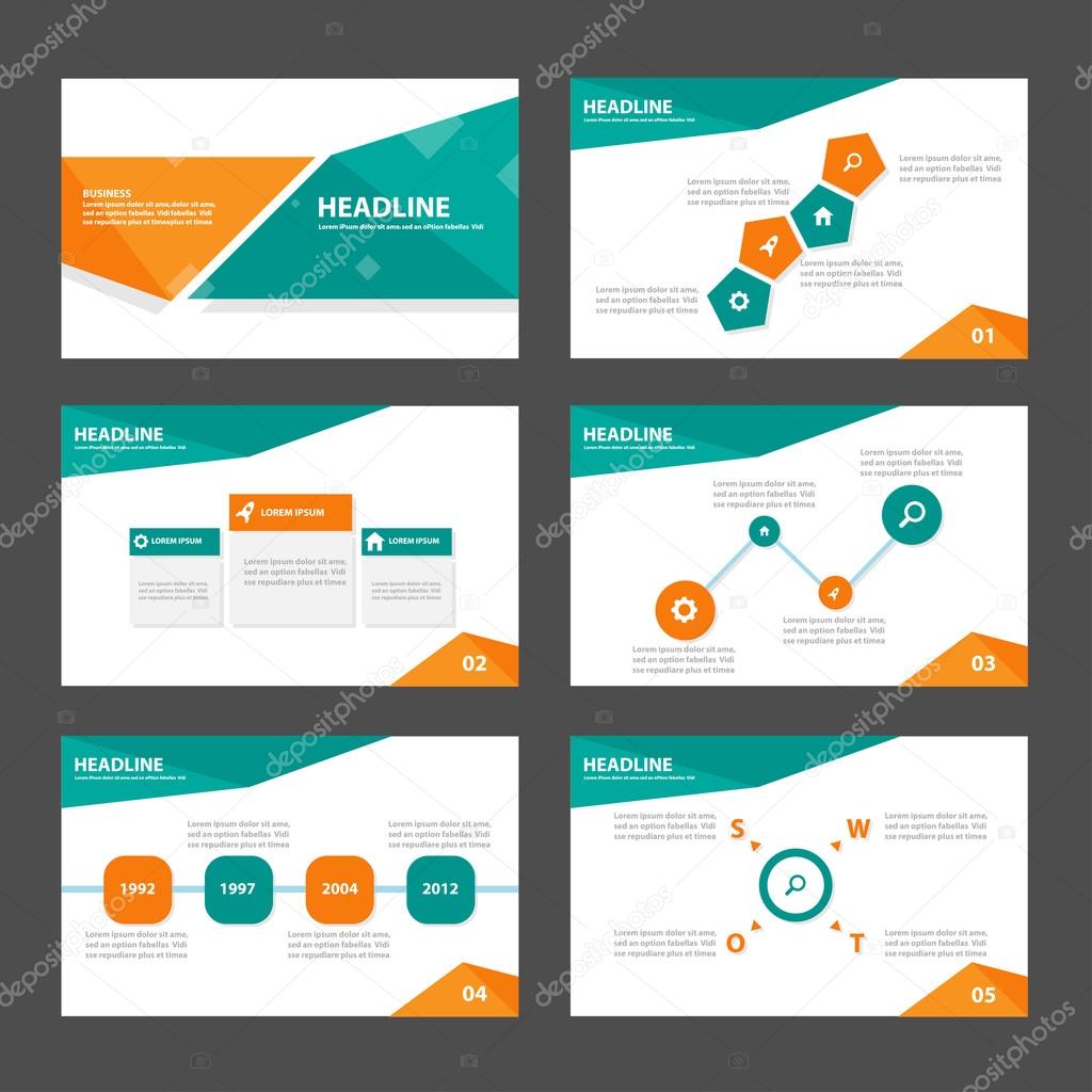 Orange green presentation templates Infographic elements flat design set for brochure flyer leaflet marketing advertising