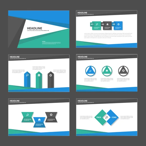 Blaue und grüne Präsentationsvorlagen Infografik Elemente flaches Designset für Broschüre Flyer Broschüre Marketing Werbung — Stockvektor