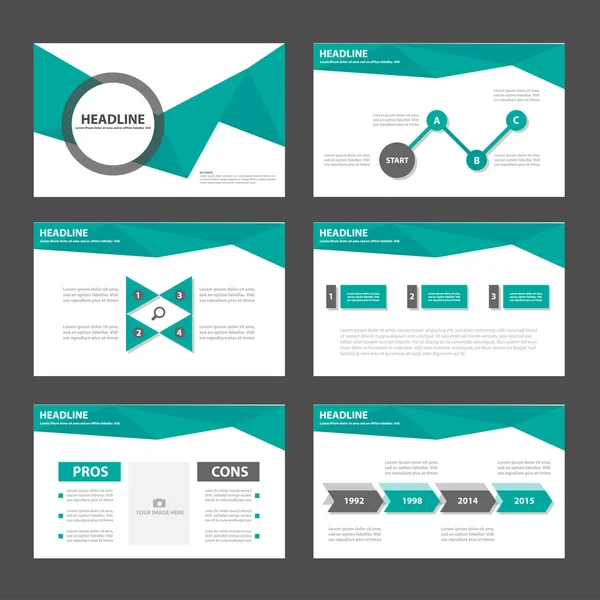 Modèles de présentation verts et noirs Eléments d'infographie set de design plat pour prospectus prospectus publicité marketing — Image vectorielle