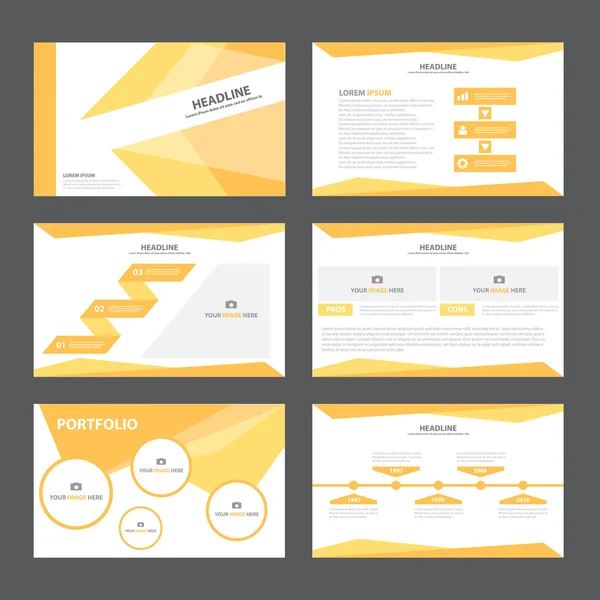 Modelli di presentazione arancione Elementi infografici set di design piatto per brochure depliant pubblicità di marketing — Vettoriale Stock