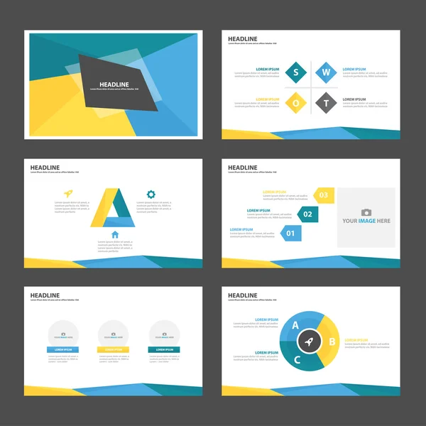 Verde blu giallo modelli di presentazione Elementi infografici design piatto set per brochure depliant marketing pubblicità — Vettoriale Stock