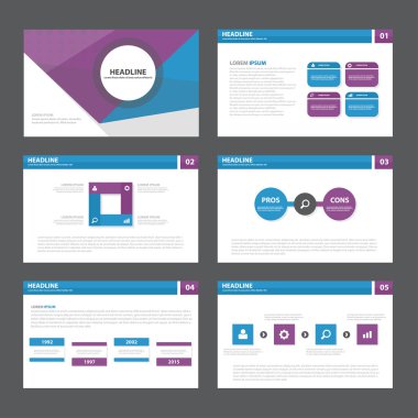 Blue and Purple presentation templates Infographic elements flat design set for brochure flyer leaflet marketing advertising