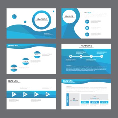 Blue wave presentation templates Infographic elements flat design set for brochure flyer leaflet marketing advertising