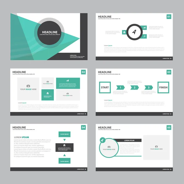 Grüne und schwarze Präsentationsvorlagen Infografik Elemente flaches Designset für Broschüre Flyer Broschüre Marketing Werbung — Stockvektor