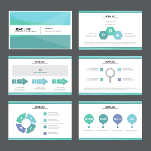 Plantillas de presentación azul y verde Elementos infográficos Conjunto de diseño plano para folleto Folleto publicitario — Vector de stock