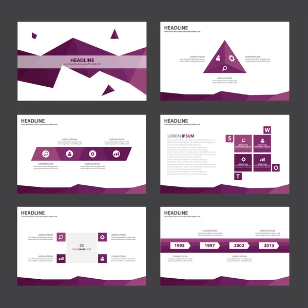 Sunu şablonları Infographic öğeleri düz tasarım reklam pazarlama broşür el ilanı broşür için ayarla mor — Stok Vektör
