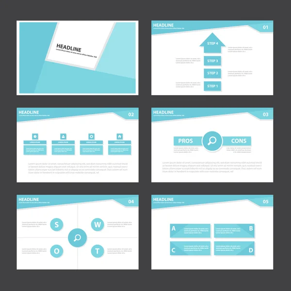 Sunu şablonları Infographic öğeleri düz tasarım reklam pazarlama broşür el ilanı broşür için ayarla mavi — Stok Vektör