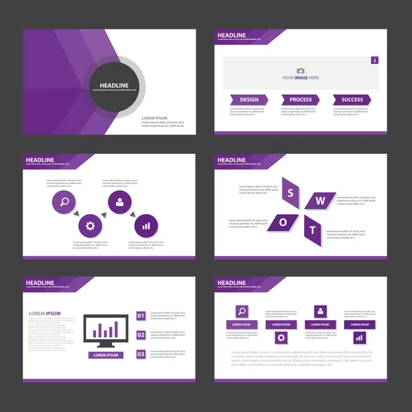 Lila bemutató sablonok Infographic elemek lapos kivitel beállítása ismertető szórólap szórólap reklám marketing — Stock Vector