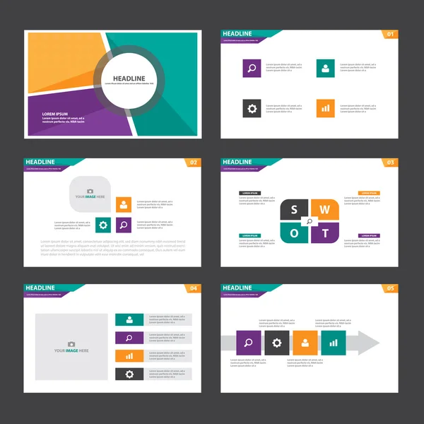 Kleurrijke presentatie templates Infographic elementen flat ontwerpset voor brochure folder Folder marketing reclame — Stockvector