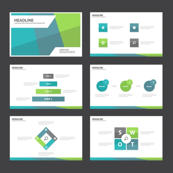 Modelos de apresentação azul e verde Elementos infográficos conjunto de design plano para folheto folheto marketing publicidade — Vetor de Stock