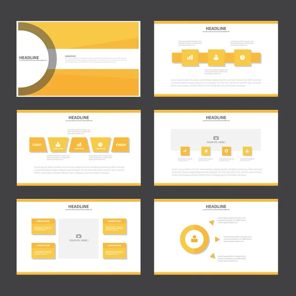 Жовті шаблони презентації Інфографічні елементи плоский дизайн набір для брошури листівки маркетингової реклами — стоковий вектор