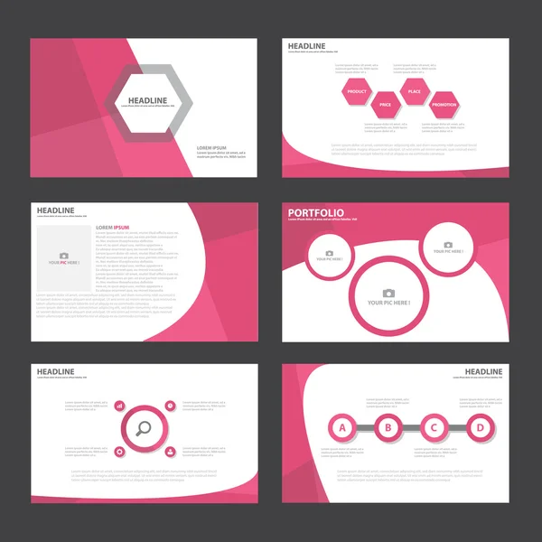 Plantillas de presentación rosa Elementos infográficos Juego de diseño plano para folleto Folleto publicitario — Vector de stock