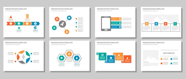 Plantillas de presentación naranja rojo verde azul Elementos infográficos Juego de diseño plano para folleto Folleto publicitario publicitario — Vector de stock