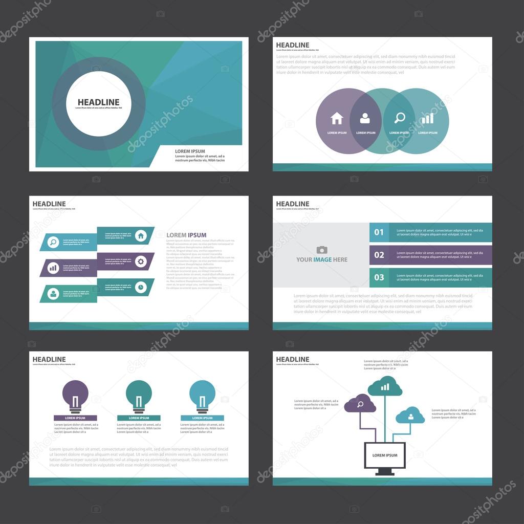 Blue Green presentation templates Infographic elements flat design set for brochure flyer leaflet marketing advertising