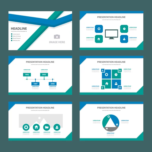 Templat presentasi hijau biru Unsur-unsur infografis Desain rata untuk iklan iklan brosur flyer - Stok Vektor