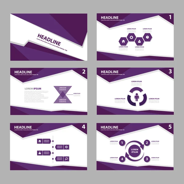 Plantillas de presentación púrpura Elementos infográficos Juego de diseño plano para folleto Folleto publicitario — Vector de stock
